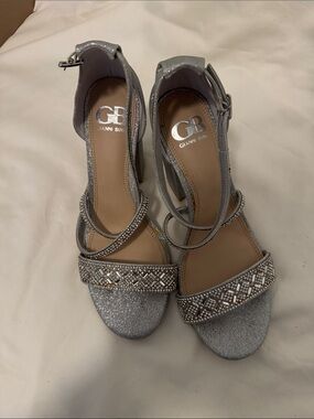 Gianni Bini Silver Beaded Strappy Heels
